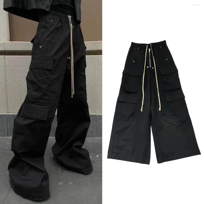 Dark Style 26 Big Pocket Zipper Workwear Design Elastic Waist American Loose Wide Leg Casual Long Pants Men's Fit