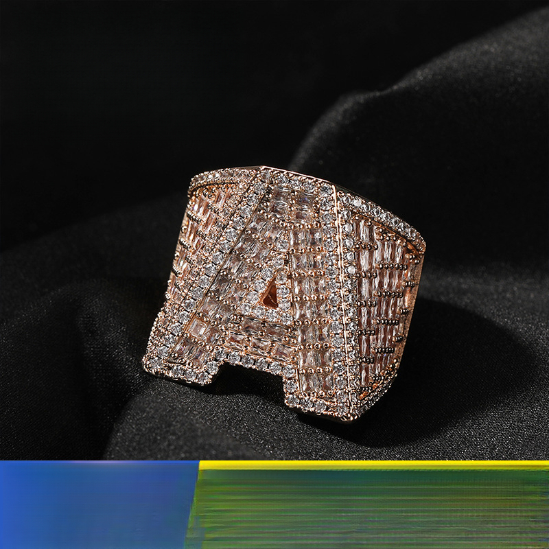 Fashion Creative English Letter Men's High-end Copper Inlaid Out D VVS Diamond moissanite Hip-hop Custom Ring Jewelry Luxury Luxury Iced Iced