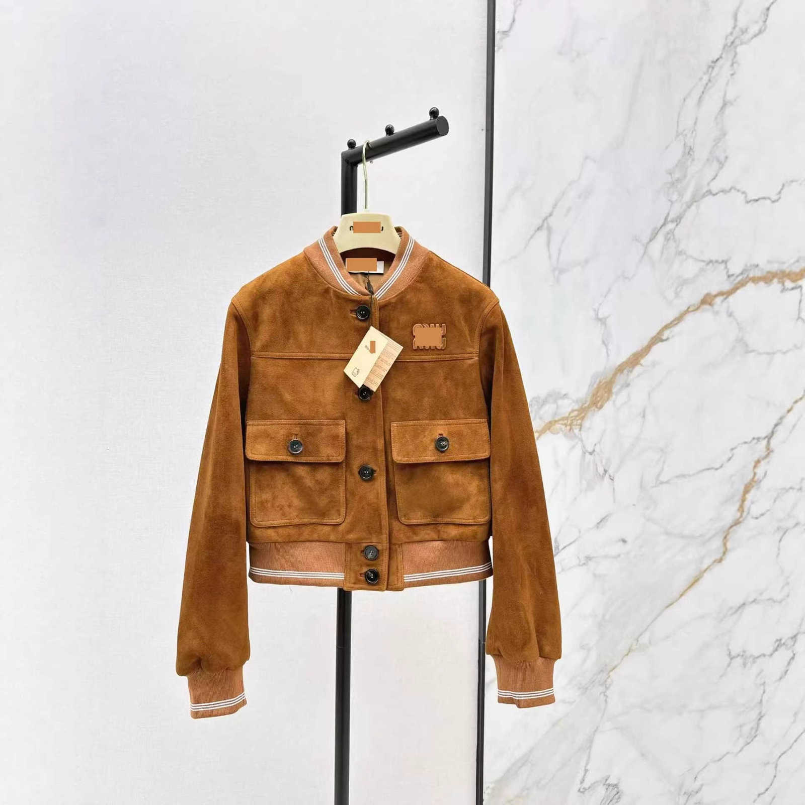 designer Women's Leather & Faux Leather Early spring collection: high-end women's clothing, brown suede jacket, short leather coat BVSB