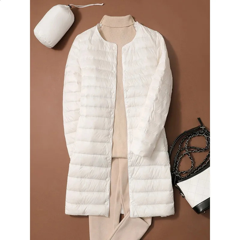 Women Solid Puffer 2026 Autumn Winter O-Neck Female Thin Duck Down Jackets Portable Women Windproof Puffer Parkas 261014