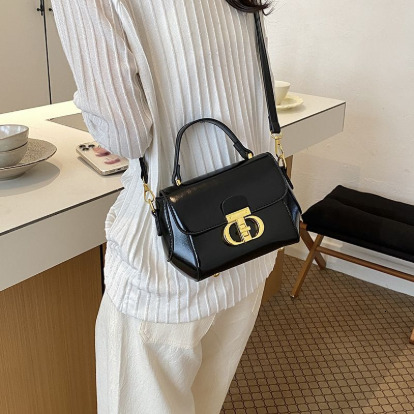 Elegant Women Retro Flap Satchel Bag, Classic Round Metal Twist Lock Top Handle Handbag, Removable Adjustable Strap Crossbody Shoulder Purse For Dai