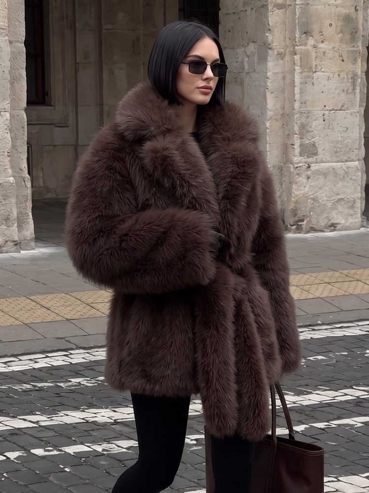 2026 Mueyaruho Winter Women Fur Jacket Plush Coat Thick Warm Soft Solid Fuzzy Outerwear Overcoat Thermal Lining S26101696VQ