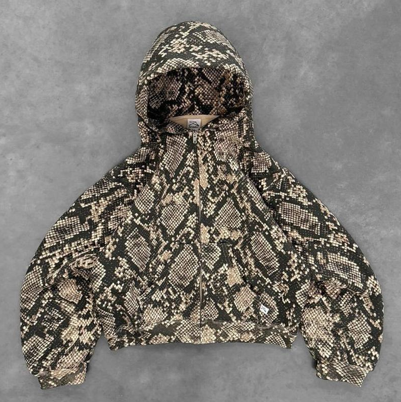 Sweat à capuche ample unisexe de haute qualité, haut zippé à manches longues de style urbain, imprimé léopard et serpent pour les tenues de coupl