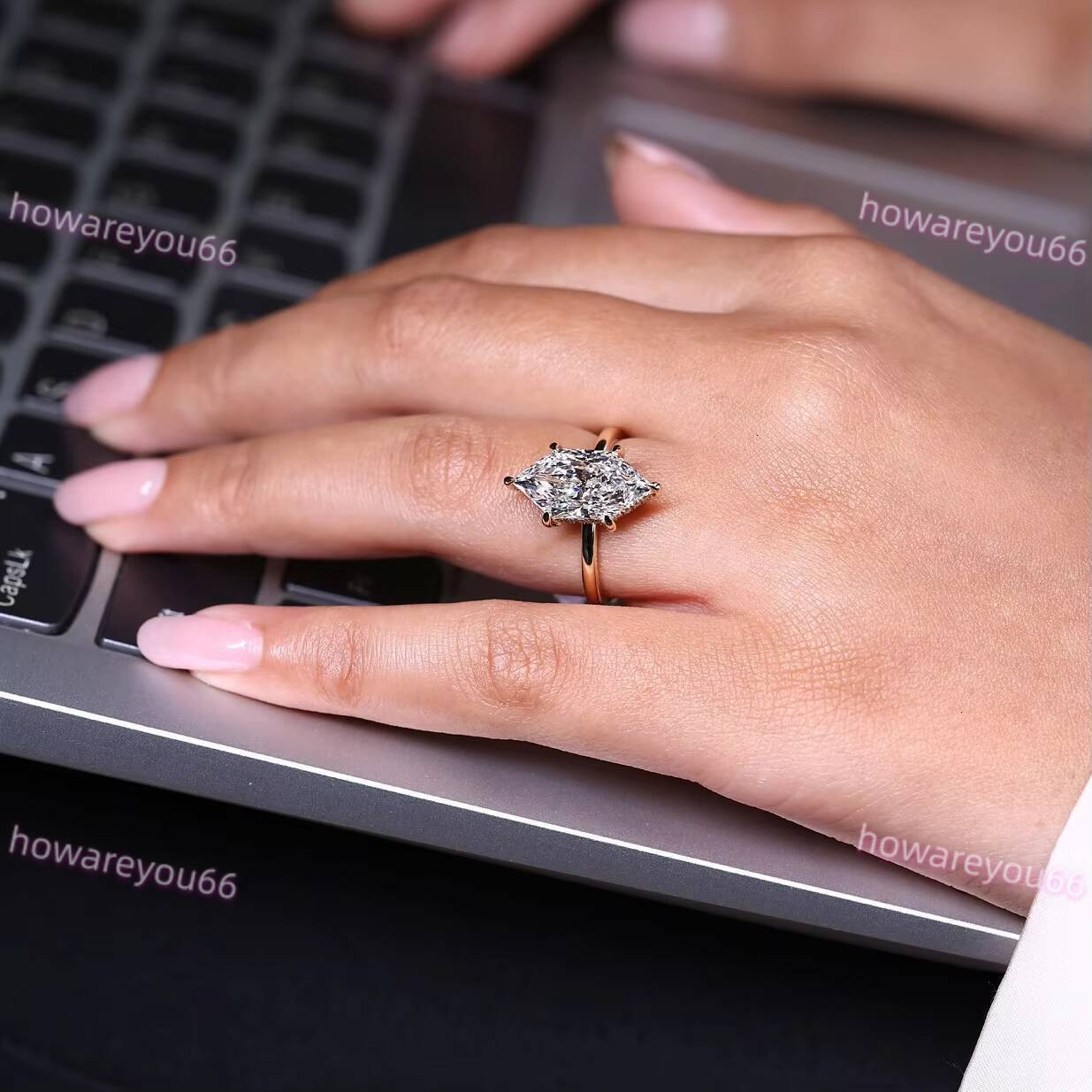 Luxurious 14K 18K Solid Gold Marquise Cut 3CT Diamond Ring Women 6 Prong Moissanite Engagement Band