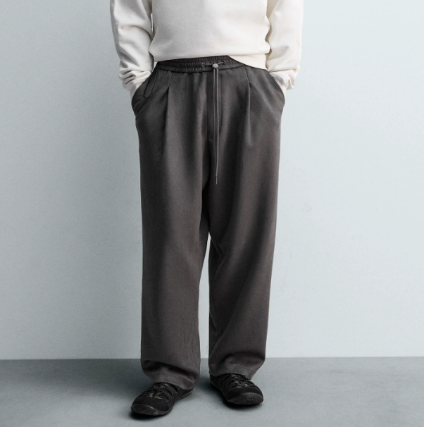 Designer Men's Faux Suede Casual Pants Loose Straight Leg Elastic Waist Solid Color Spring Basic Daily Trousers