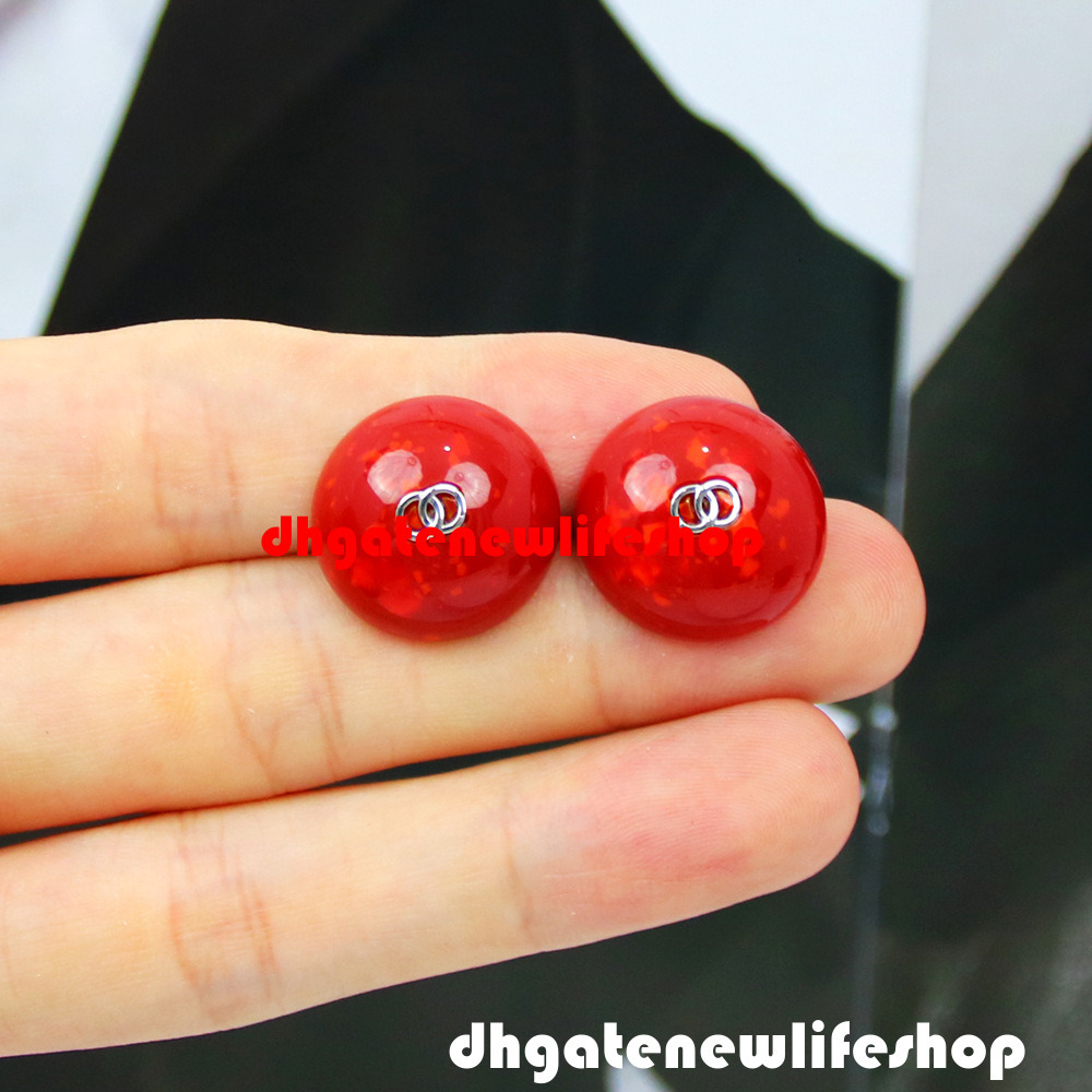 designer cc jewelry earrings 1270 Red Resin Half-Round Silver-Plated Earrings channel earrings