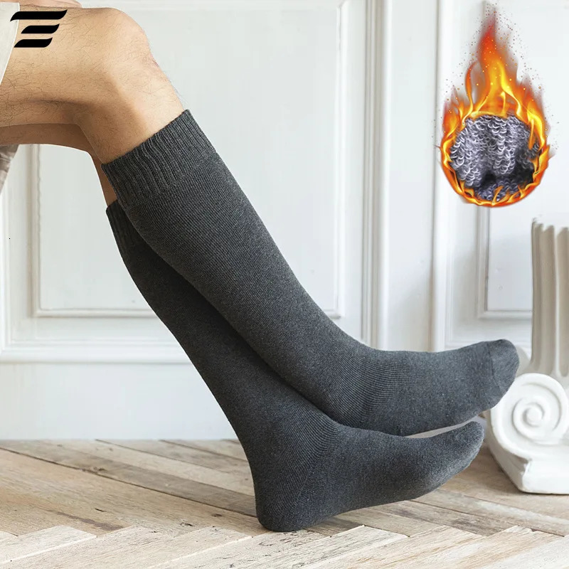 6PCS=3Pairs Mens Winter Compression Stocking Warm Knee High Long Leg Terry Socks Warm Thicken Cover Calf Socks Size 3844 261019