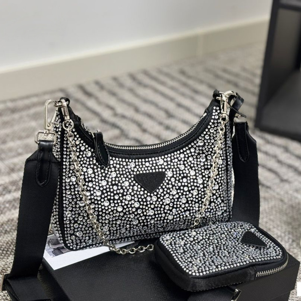 7A Luxury Designer Shoulder High Quality Cleo Handbags Women Triangle Symbol Blingbling Re Nylon Hobo Fashion Classic Underarm Crossbody Bag Lady Pa