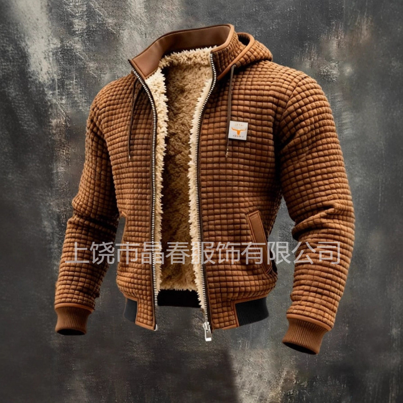 European and American New Style Hot Men's Autumn Winter Fleece Lined Thickened designer luxury Hooded Jacket