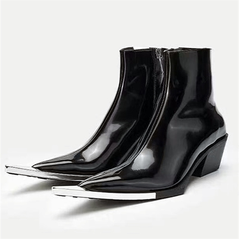 Metal Decoration Pointed Toe Chelsea Boots Women Sexy Black Leather Side-zip er Boots Fall Ch Chunky Heel Boot 260928