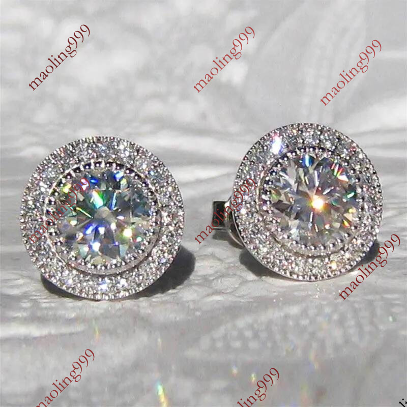 Luxury Cubic Zirconia Stud for Women Men 18K Real Gold Silver Plated Sparkling CZ Crystal Designer Simulated Diamond Round Earrings Party Jewelry