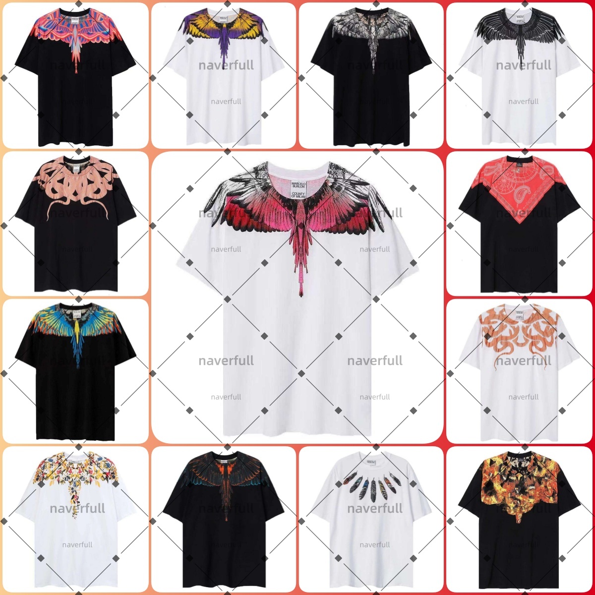 Deigner Mens Women T Shirt Marcelo Hip Hop Street Style Colorful Wings Feathers Print Shirt Casual Fashion Patterns Short Sleeve Y2K Tees