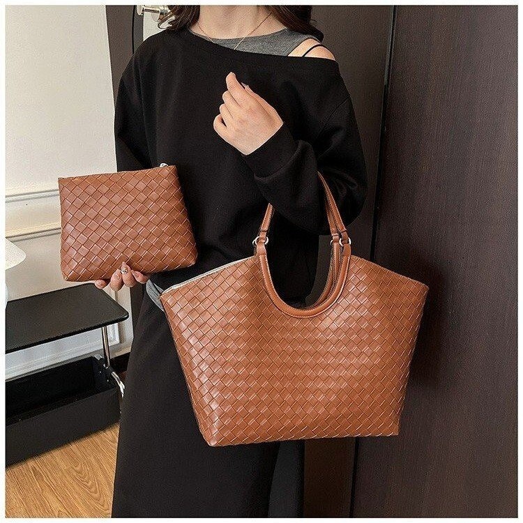 Fashion Handheld Basket Large Capacity Urban Simple Shoulder Woven Pattern Niche Design Mother-Daughter Bag Vintage Tote Bag With Large Capacity