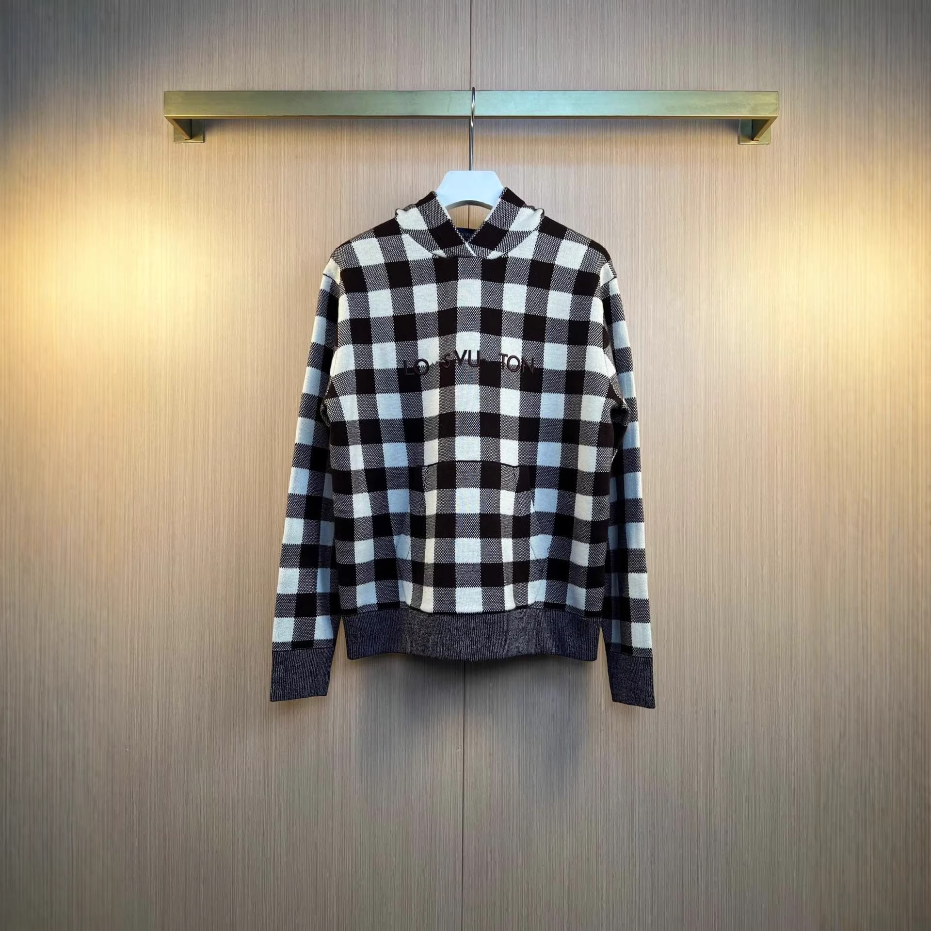 Correct version, high-quality, classic and simple knit hoodie, versatile casual designer luxury plaid cotton top