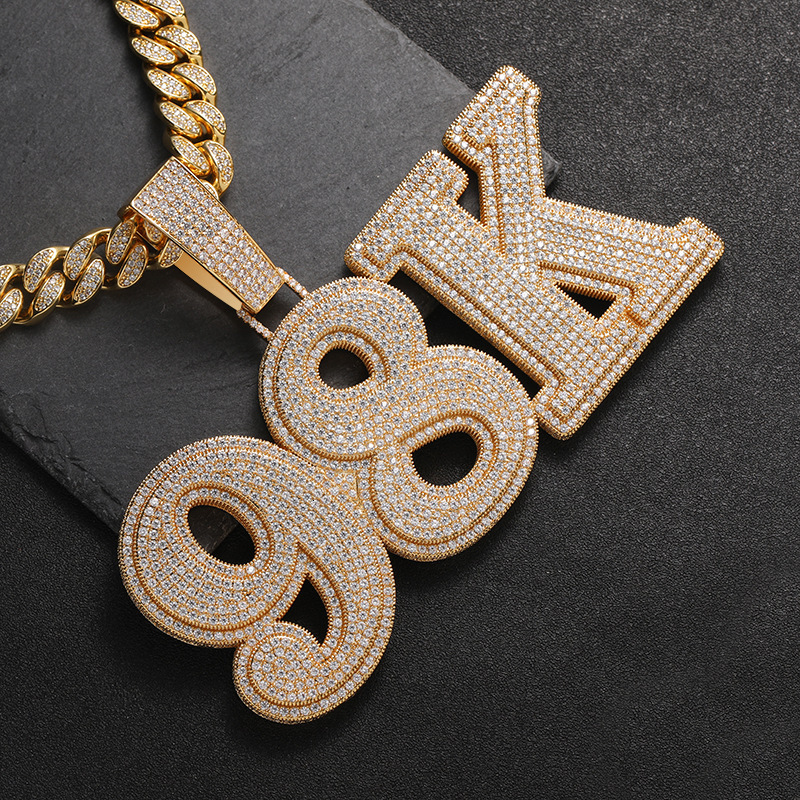 2024 new European and American hip-hop Christmas letter pendant, cross-border men's 925 Sterling Silver necklace with cubic zirconia lettering