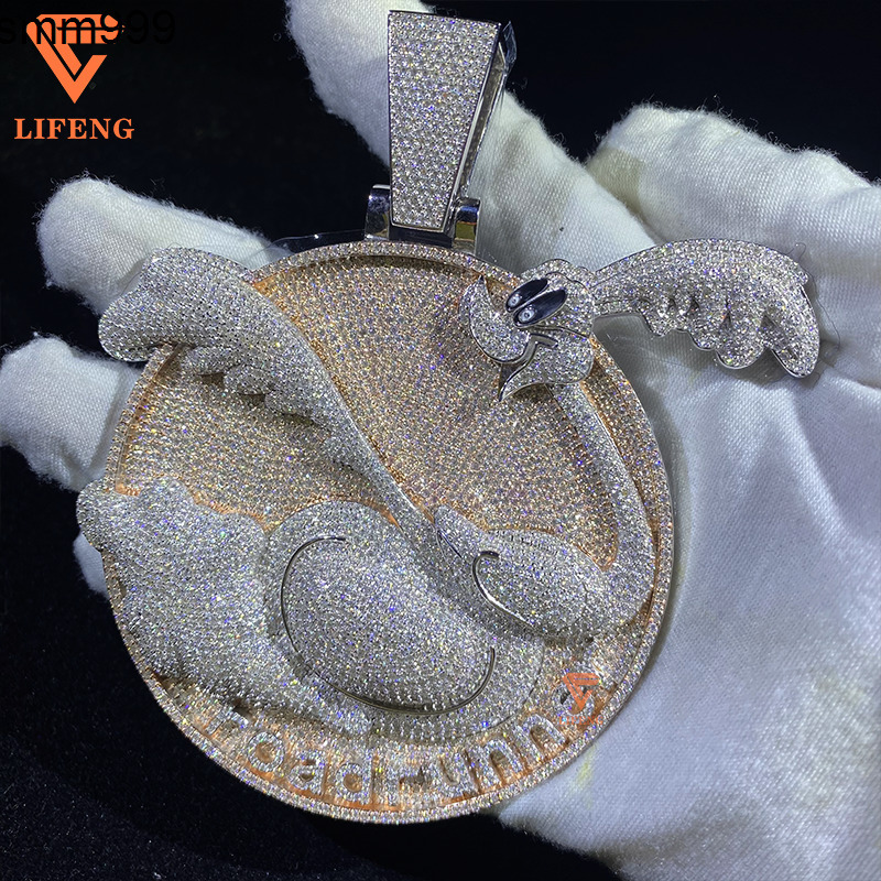 Custom Two Tone VVS Moissanite Diamond Pendant Fine Jewelry Iced Out Cartoon 925 Sterling Silver Pendant Charm Necklace for Men