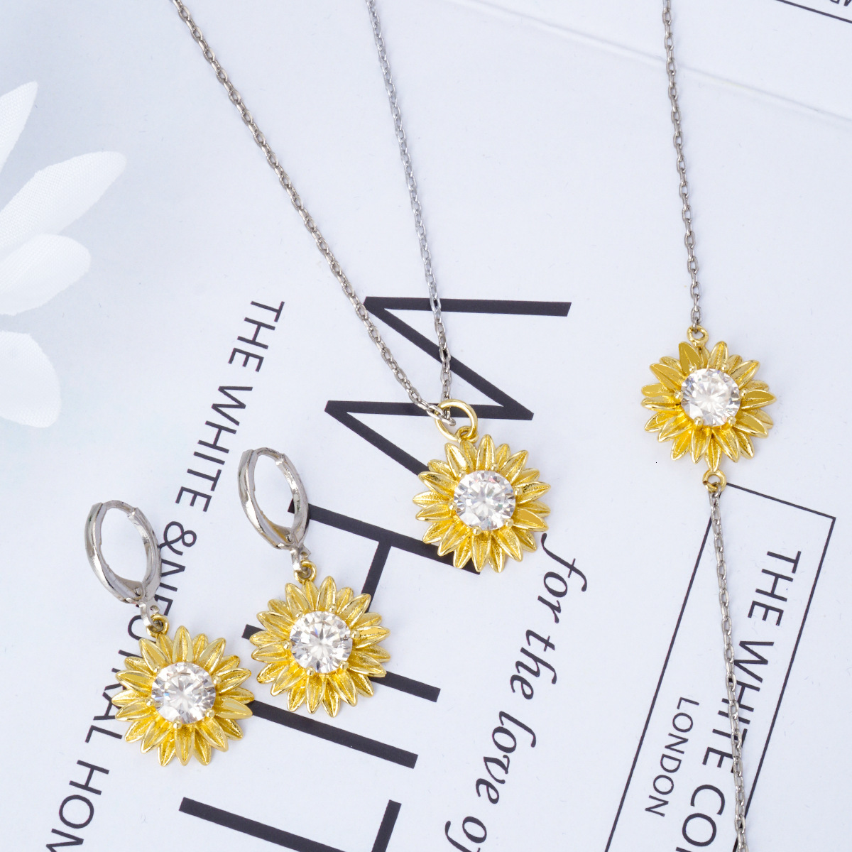 3-piece New Dopamine Sunflower Necklace Earrings Bracelet Light Luxury Niche Jewelry Set