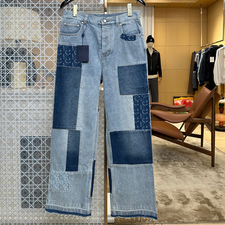 Vintage Panelled Print Jeans High Waist Button Fly Wide Leg Street Style Pants Autumn Travel Weekend Dinner Designer Chic Denim Cargo Trousers