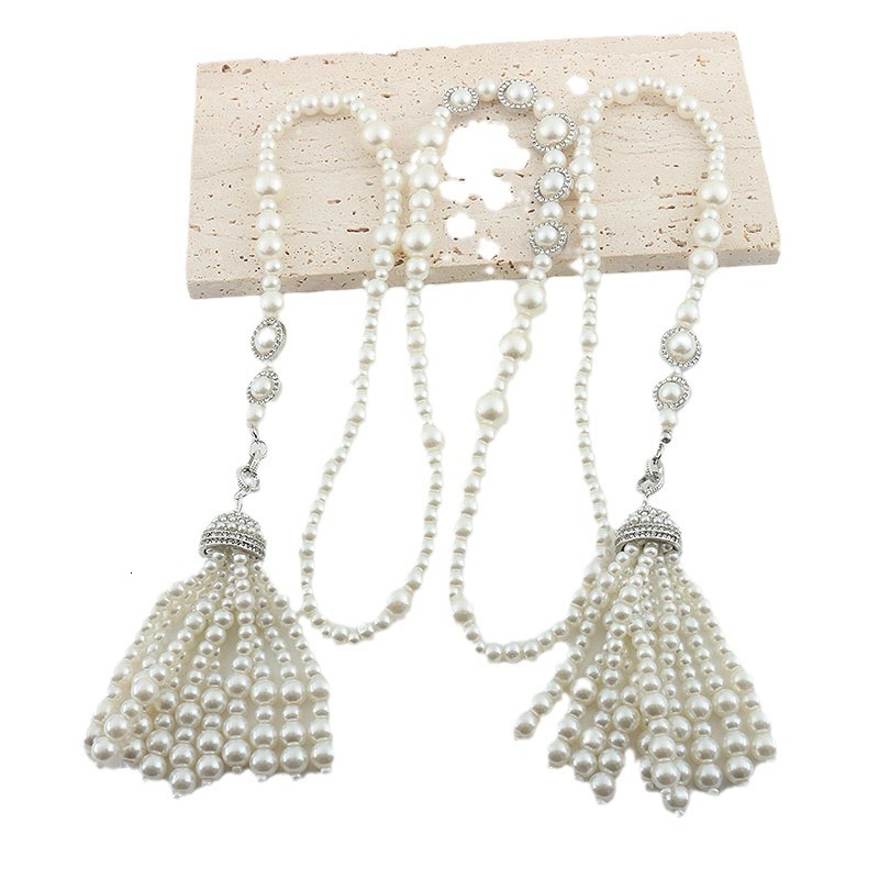 Trendy Pearl Necklace for Women 2024 New Hot Item, Light Luxury High-End Long Tassel Sweater Chain, Layered Accessory