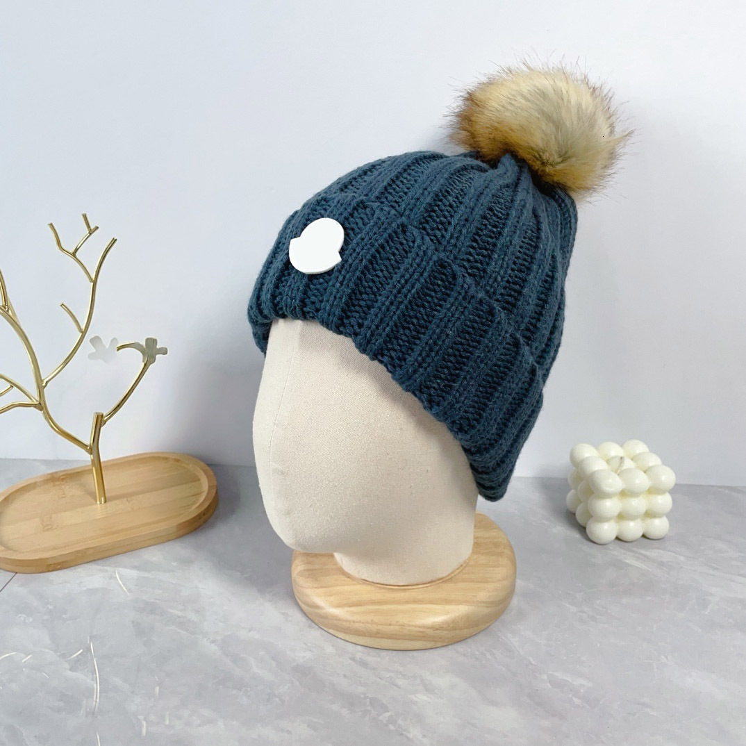 Winter Designer Beanie Chunky Ribbed Knit Hat with Large Fluffy Pompom Wide Folded Cuff Cozy Warm Bonnet Classic Cold Weather Fashion for Women Men