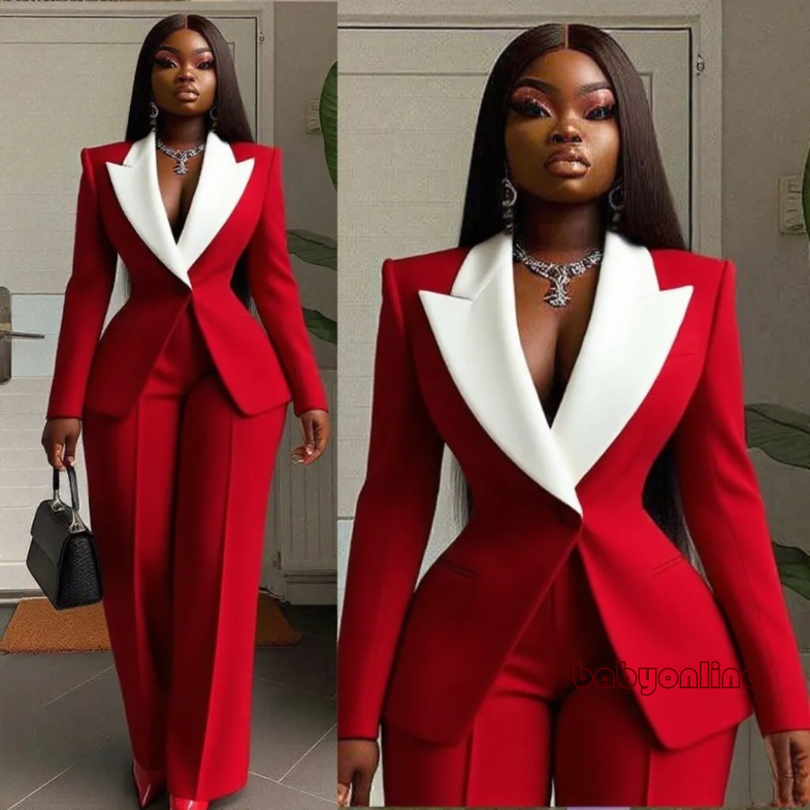 New Patchwork Lapel Women Pants Suits 2 Pieces Plus Size Fitted Blazer Pants Customized Formal Office Lady Party Outfit