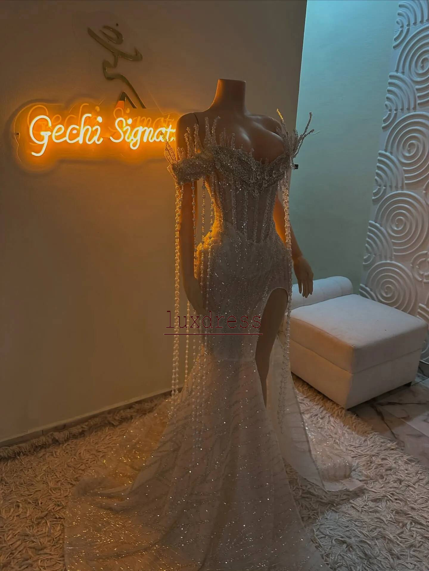 Elegant Ivory Mermaid Prom Dresses For Black Girls 2027 Crystals Appliques Beadings Evening Dress Women Sequined Birthday Formal Pageant Party Gowns