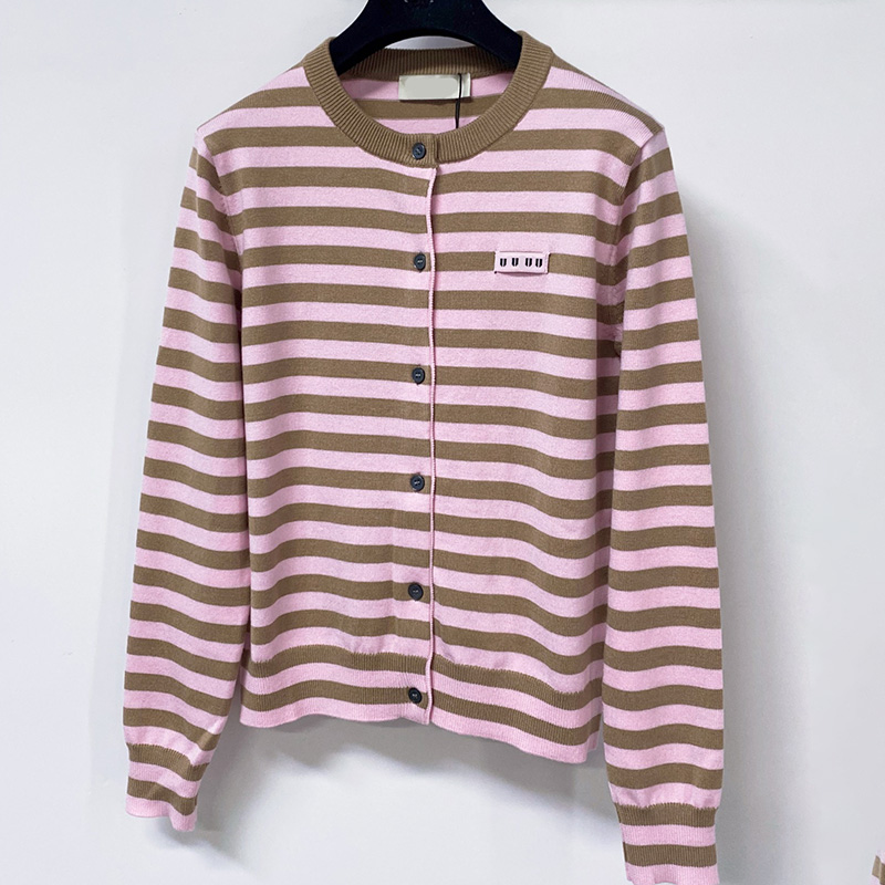Vintage Striped Cardigan Women Crew Neck Letter Patchwork Loose Fit Knitted Cardigan Brand Couple Cropped Home Wool Sweater