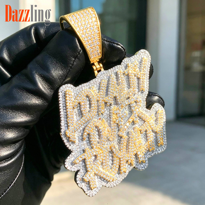 European and American English letter "Loyalty Over Royalty" full of diamonds, unisex hip-hop pendant, trendy 925 Sterling Silver Ice with