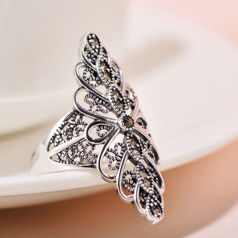 Luxury Brand Designer Jewelry Huajie S925 Sterling Silver Vintage Palace Style Diamond-Shaped Lace Wide Exaggerated Petal Women's Elegant And U