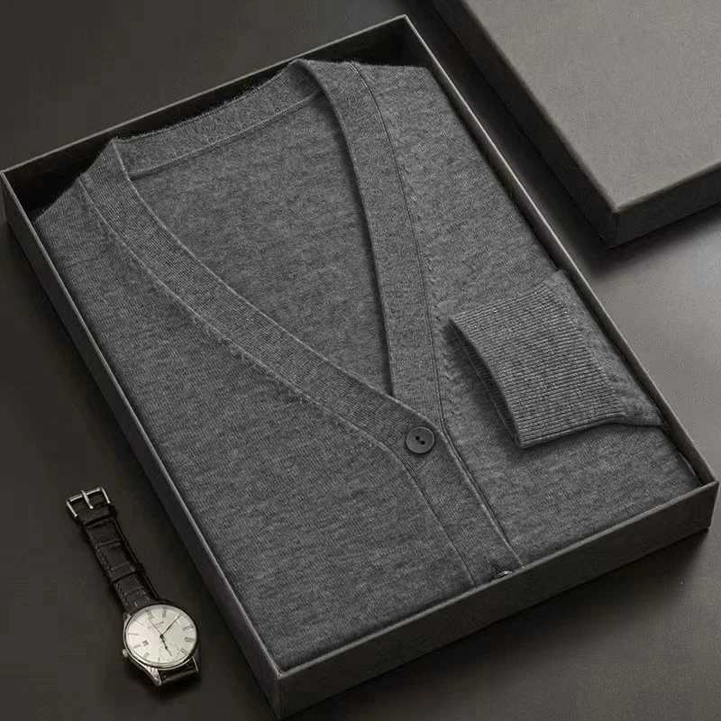 Knitted V-Neck Mens Cardigan New Long Slve Button Down Sweater Coat Solid Color Lightweight Thick Warm Winter Outerwear M261016