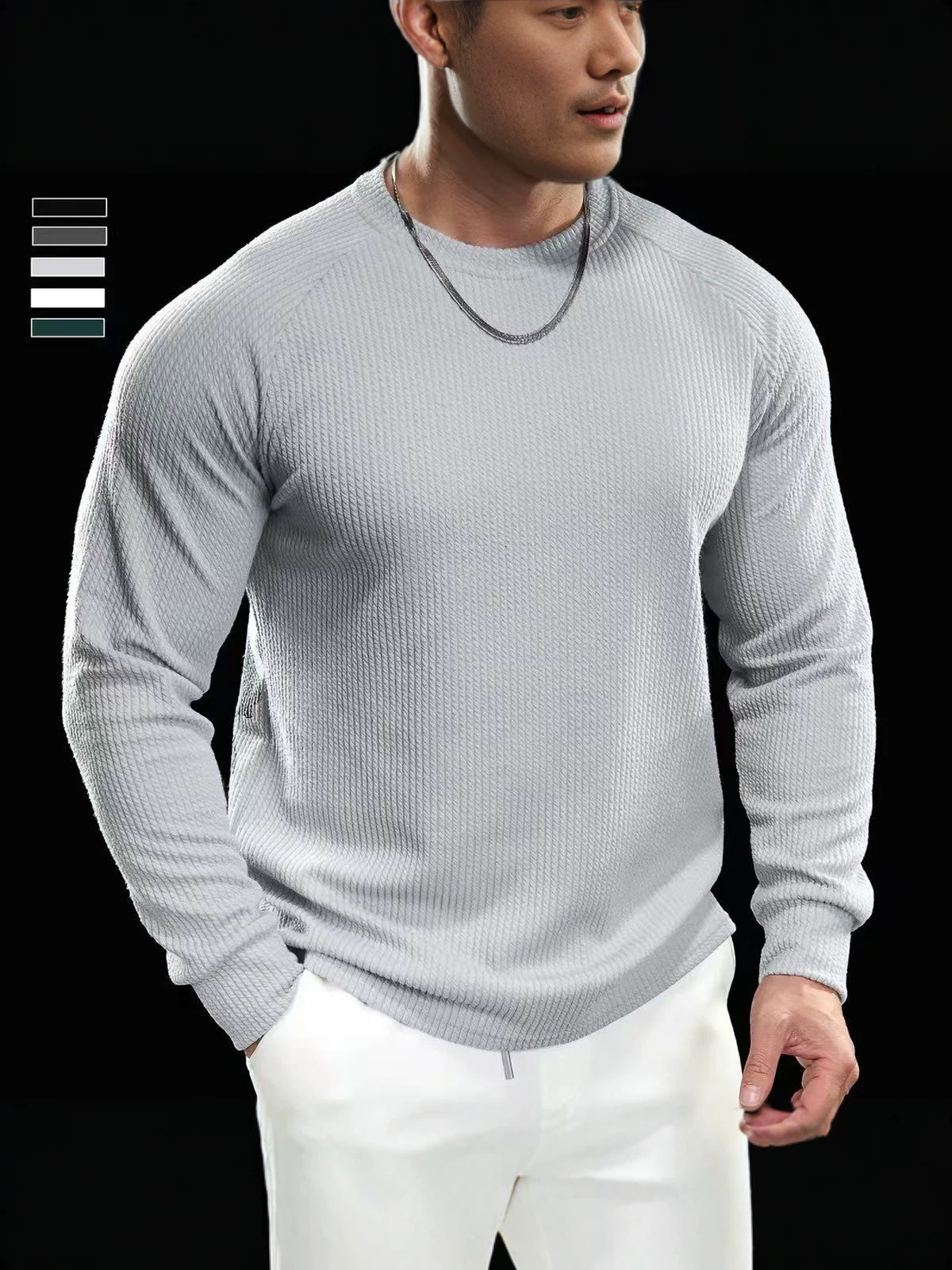 2026 European American autumn and winter new fashion knitted long-sleeve T-shirt, men's top, T-shirt