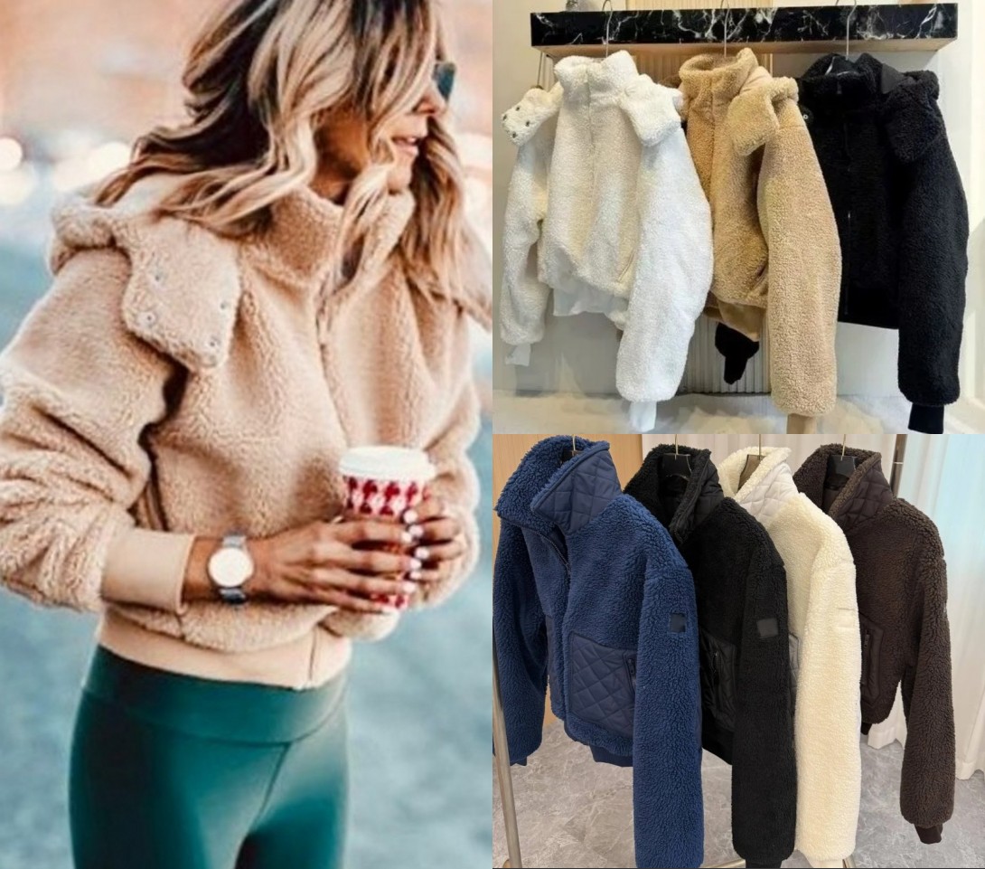 Designer Women's Faux Fur Fleece Sherpa Jackets Chai Latte Fluffy Jacket Thick Warm Furry Outwear Coats Ladies Wool Hooded Puffer Zipper Winter