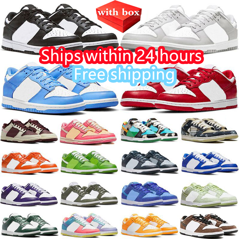 Free Shipping With box Designer Men Women Running Shoes Flat Low Sneakers Black White Panda Grey Fog Triple Pink University Blue Red Wolf Grey Outdo