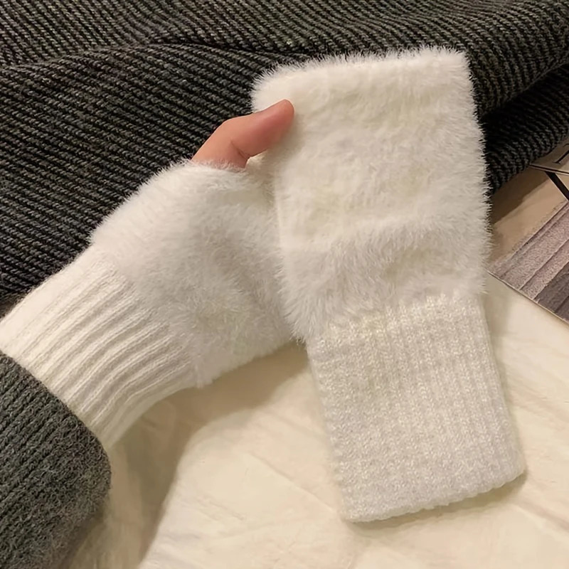 Autumn Winter Soft Mink Fleece Half Finger Gloves Women Plush Knitted Fingerless Gloves Wrist Mittens Driving Writting Gloves261019