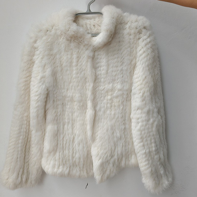 Women Turtle Neck Knitted Natural Coat Long Sleeve Female Warm Winter Genuine Fur Jacket Thick Outwear