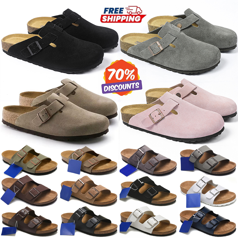 free shipping designer slippers clogs suede leather mules mens stylish slides outdoor comfortable sandals black sand grey shoes