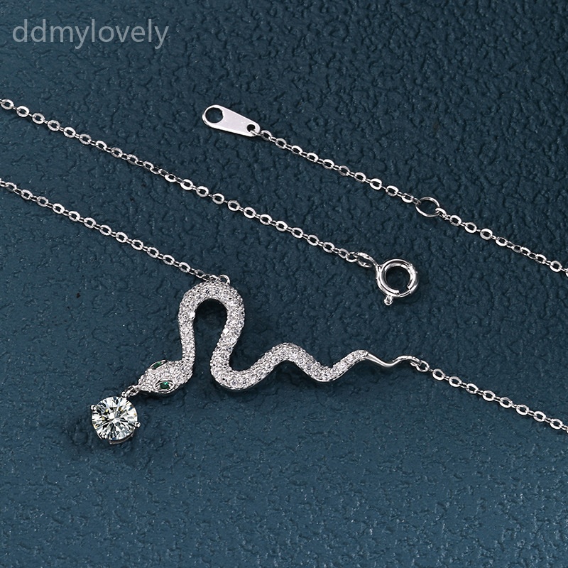 S925 Sterling Silver Snake Pendant Necklace with 50ct Moissanite Gemstone for Women