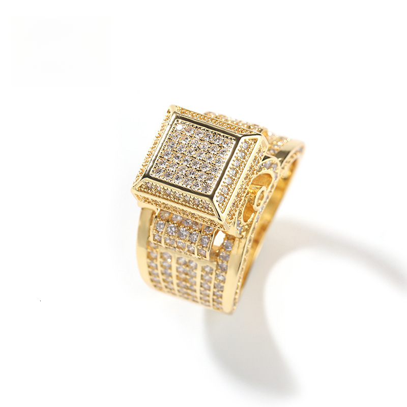 Luxury Iced Men's Trendy Retro Square Diamond-Studded Ring Niche Design High-End Hip-Hop American Out D VVS Diamond Style Couple Rings Luxury I