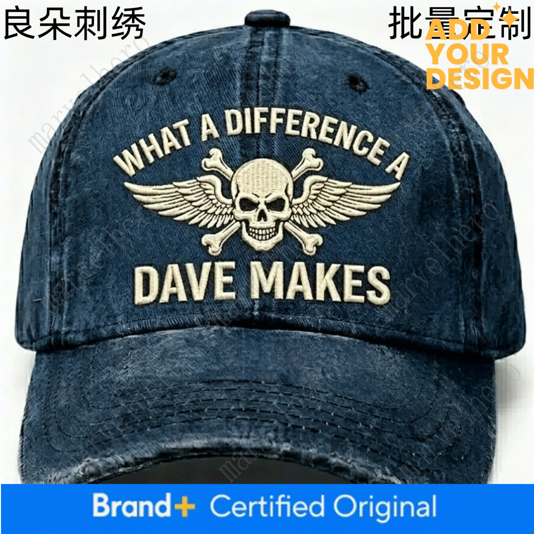Cross Border Best Selling Double Wing Skull Bone Embroidered Washed Baseball Cap Motorcycle Themed Retro Sun Hat With A Soft Brim