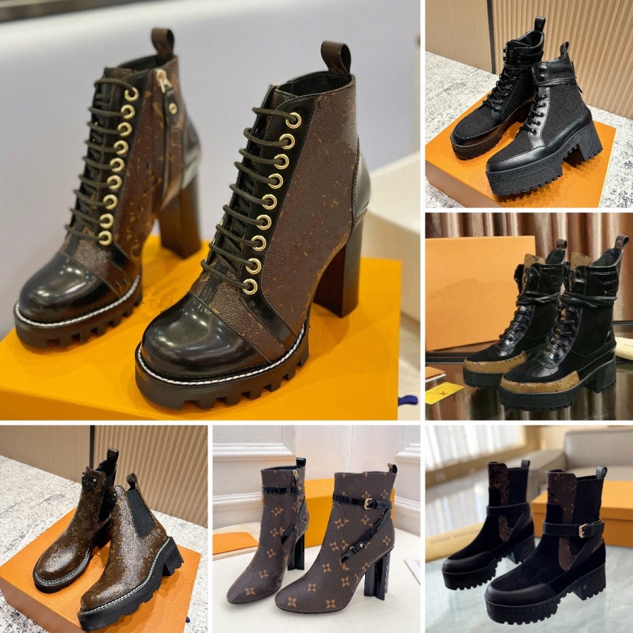 Designer Boots Classic Women Platform Boots High Heels Ankle Boots Autumn Winter Fashion Leather Lace-up Martin Booties Ladies Desert Casual Boots S