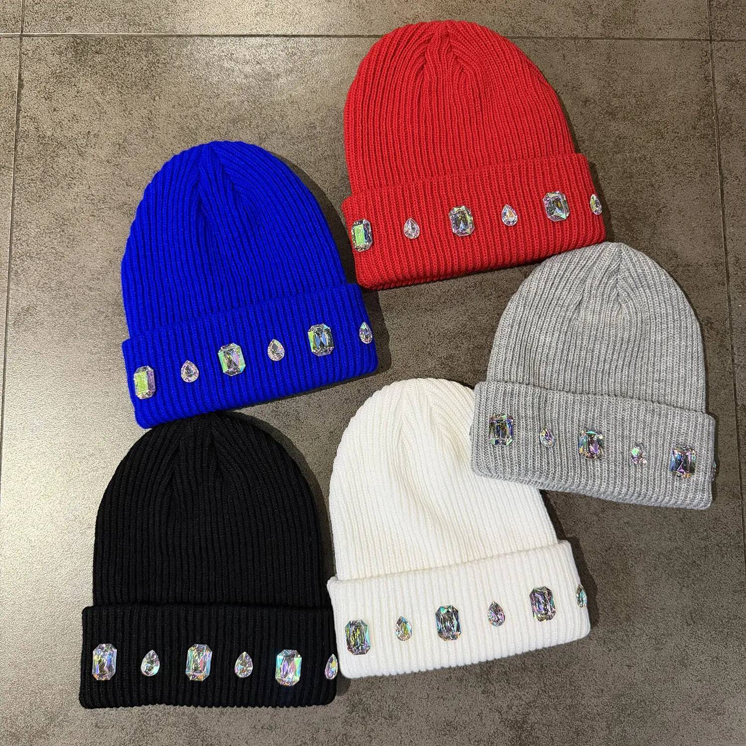 Rhinestone Beanie Hat Crystal Knit Hats Winter Warm Skull Headwear Casual Outdoor Caps Trend Streetwear Cap Cute Nice Gifts J260511