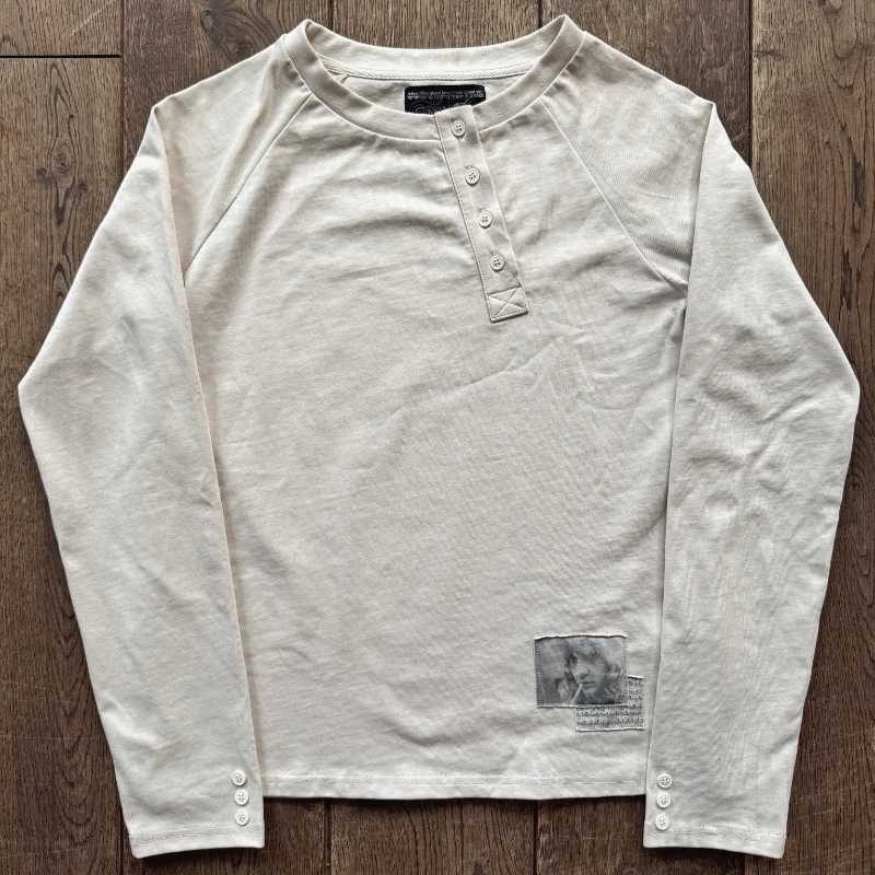 Y2K Retro Sideway Henley Shirt Face Musical Staff Pattern Embroidery Patch Long Sleeve Harajuku Trendy Streetwear Men Clothing T261019