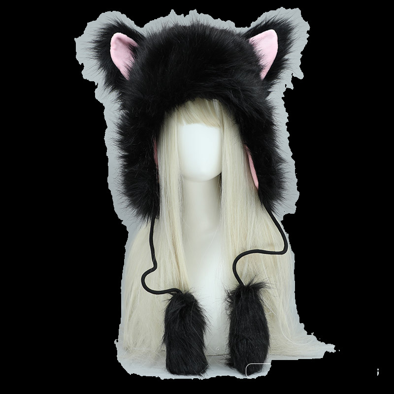 Y2k Beanie for Women Girls Caps Cat Ears Winter Warm Handmade Flush Hats Pompom Cosplay Party Performance Costume Headpiece J260511
