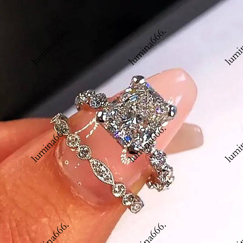 Choucong Brand Wedding Rings Luxury Jewelry 925 Sterling Silver Princess Cut White Topaz CZ Diamond Gemstones Party Women Engagement Bridal Ring Set