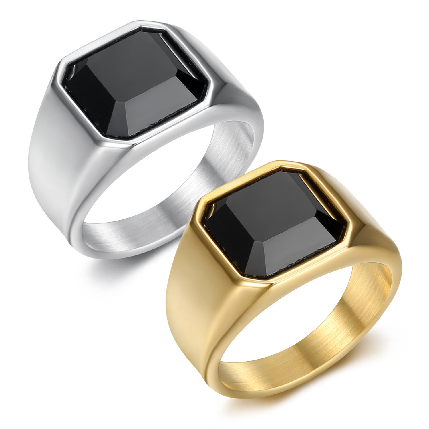 New Export Jewelry INS Simple Style Titanium Steel Men's Smooth Black Gemstone Ring In Stock Wholesale