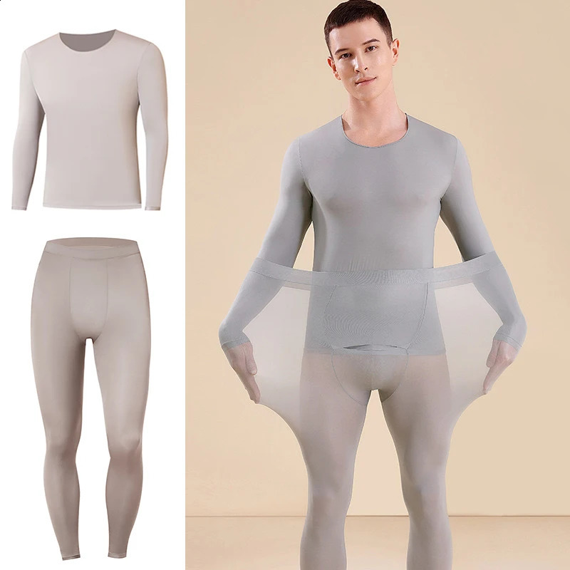 Men Thermal Underwear Set Plus Size Ultra-thin Pajamas Suit High Elastic Long Sleeve Long Johns Autumn Winter Skincare Clothing 261014