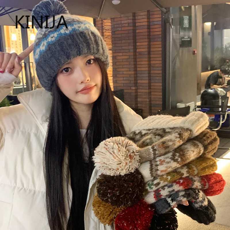 Beanie/Skull Caps Warm Pullover Hat for Women Winter Thick Woolen Knitted Hat Fashion Fur Ball Beanie Hats Men's Against Cold Hat Skiing Cashme