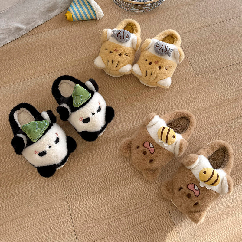 2026 Winter Home Couples Warm Plush Neutral Cartoon Indoor Anti Slip Comfortable Cotton Slippers for Women J261019