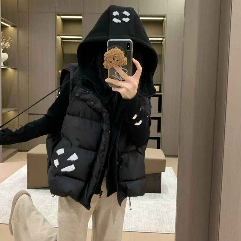 Women new winter logo letter embroidery designer hooded cotton padded vest coat warm jackets SML