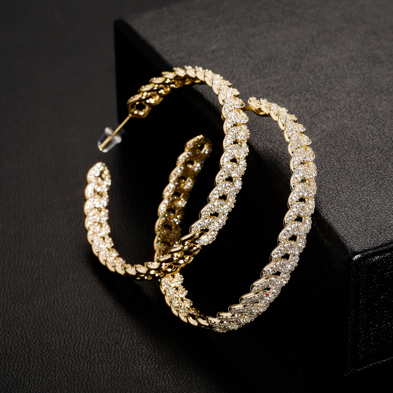 Exaggerated Oversized Luxury Iced moissanite Hoop Earrings with Inlay, Sparkling Diamond Ear Clips for Women, Unique European American Out D VVS Dia